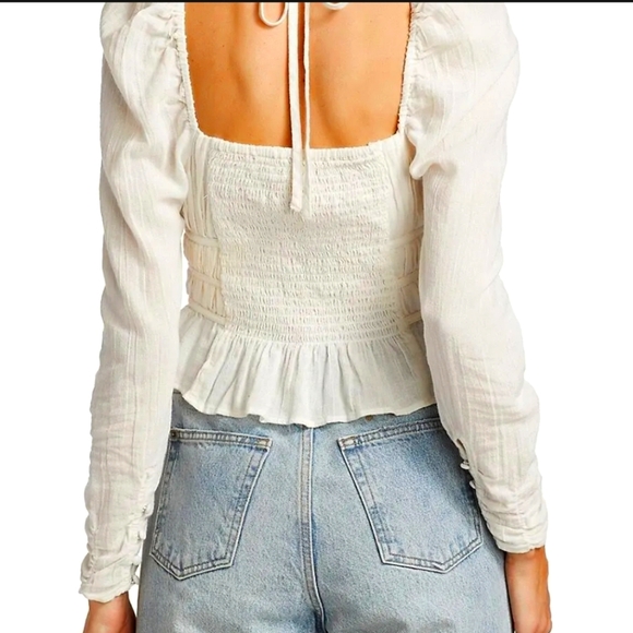 Free People White Ruched Peplum Blouse - Picture 2 of 5